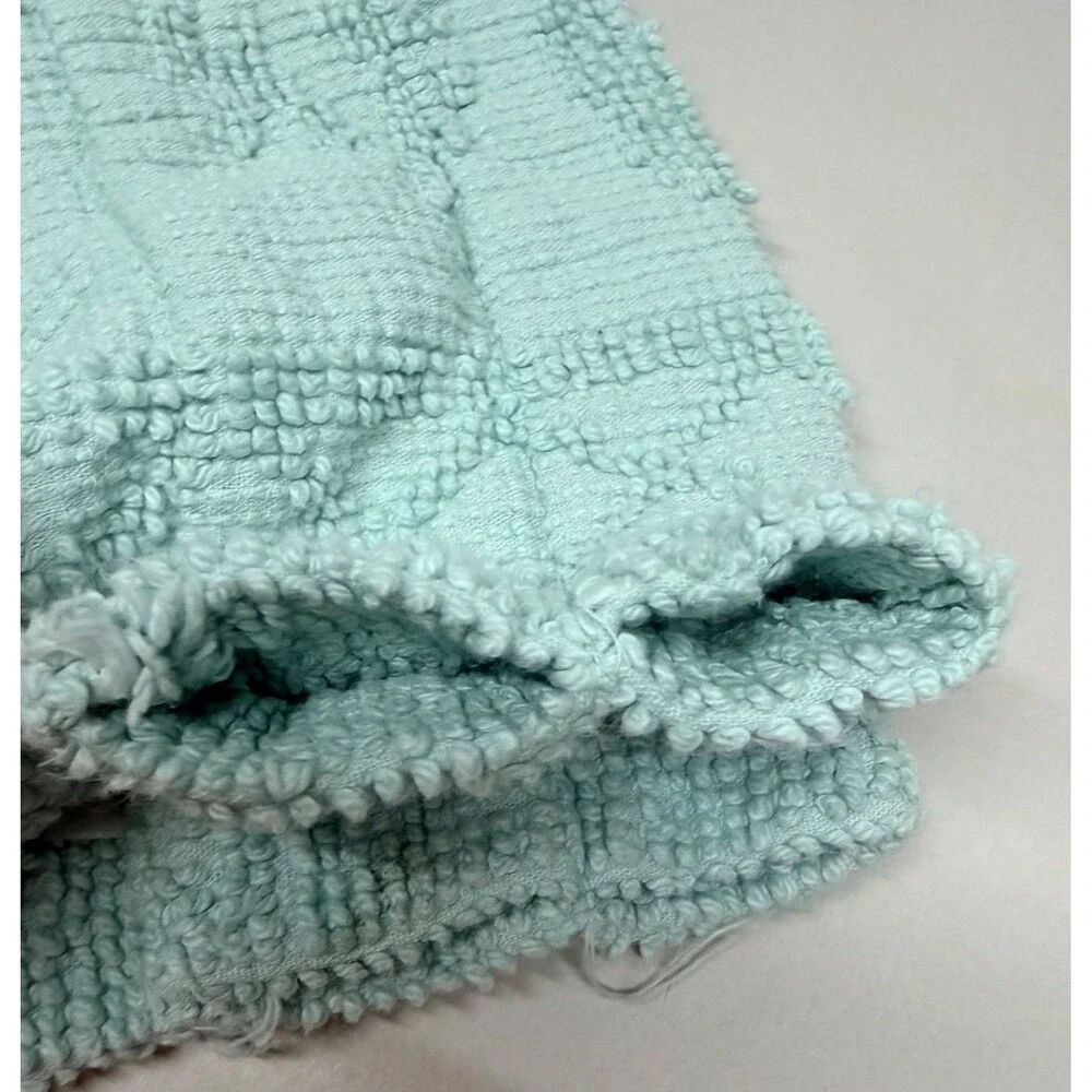 Vtg Hobnail Rose Chenille Curtains Drapes Light Aqua Blue Cottage Grannycore